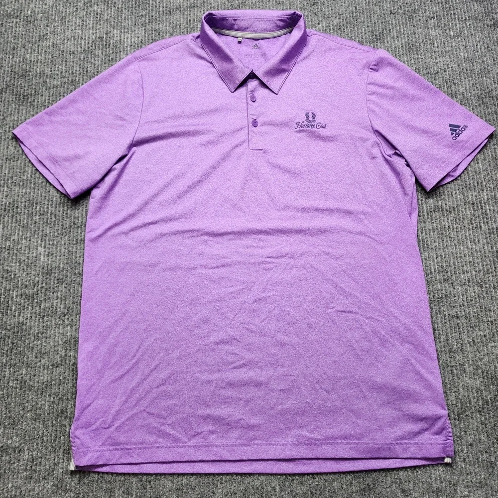 Adidas Mens Purple Heather Heritage Club Short Sleeve Golf Polo Shirt Large